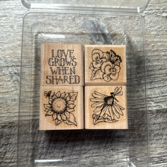 Stampin Up 1997 Set of 4 Mini Rubber Stamp Love Grows 1 1/2" - Picture 1 of 4